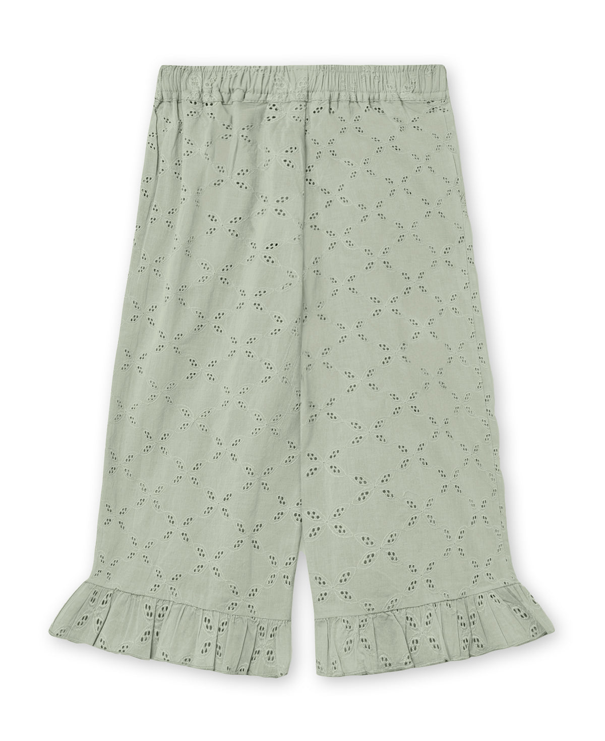 Harper Ruffle Pant in Aqua Grey, back view