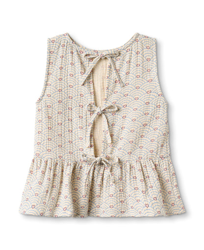 Bridget Top in Sandshell, back view with three tie bows