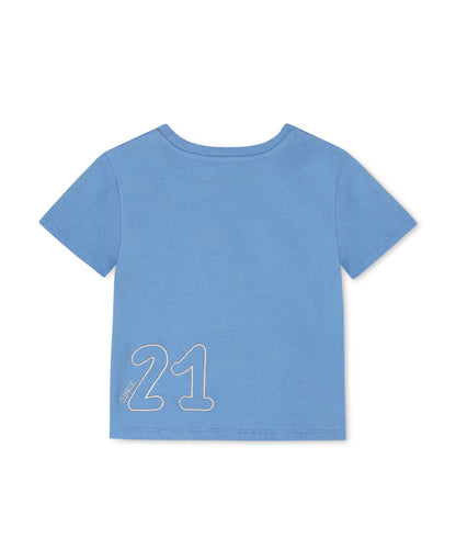 Sommer Club T-shirt in Marina, back view with an outlined '21' print