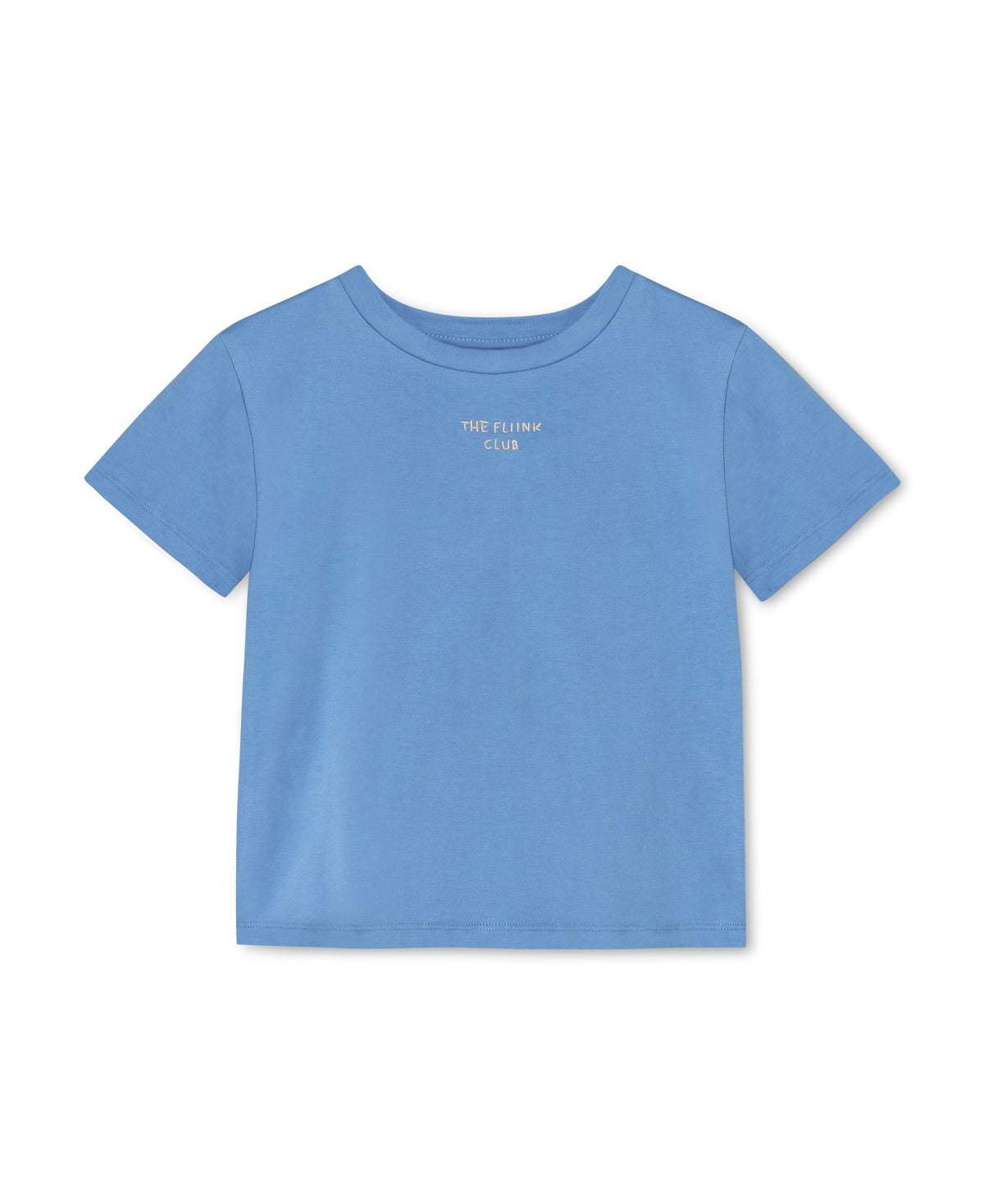 Sommer Club T-shirt in Marina, a blue cotton tee with a small chest print, front