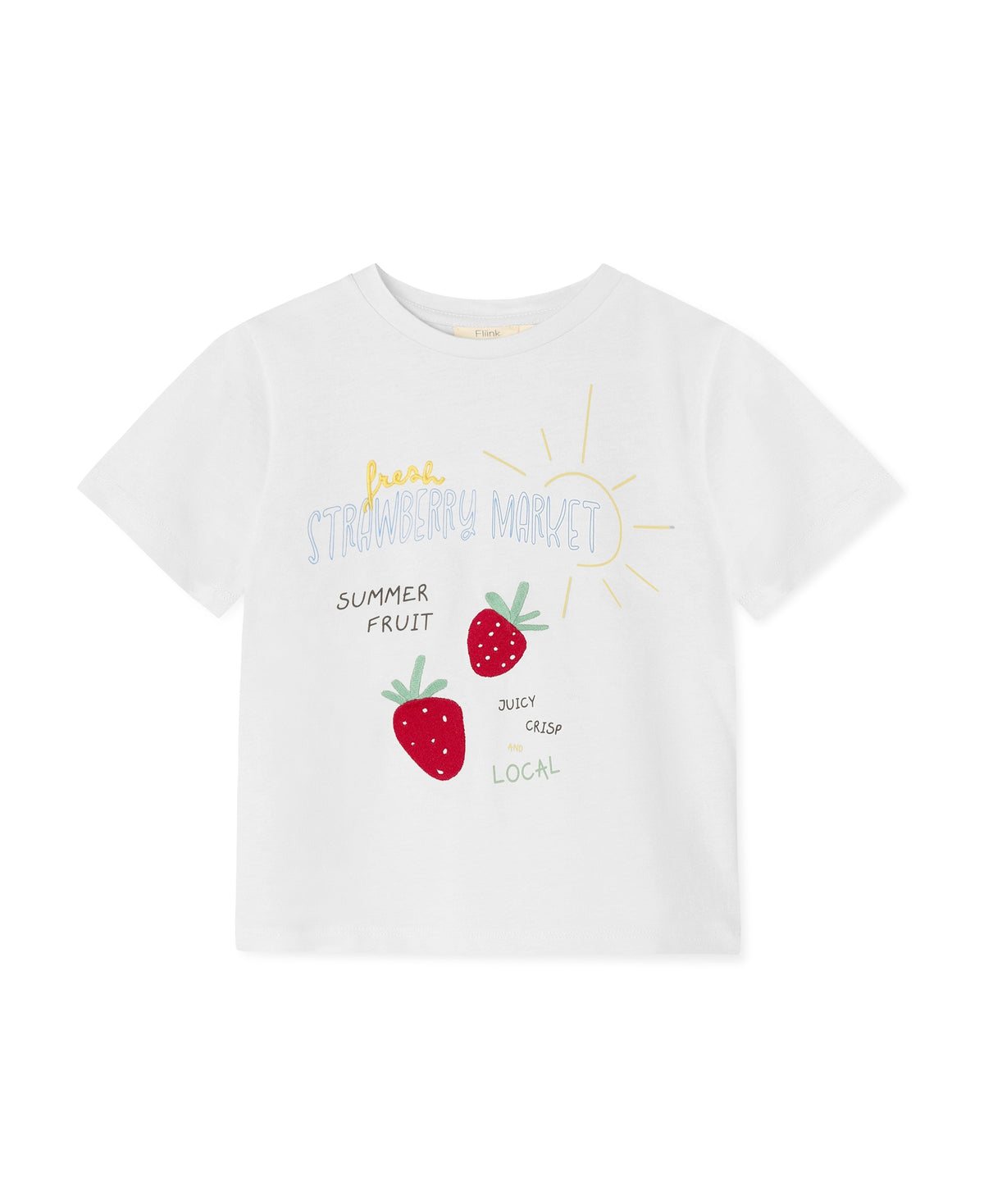 Sommer Strawberry T-shirt in Cloud Dancer, a white tee with a 'Summer fruit' strawberry print, front